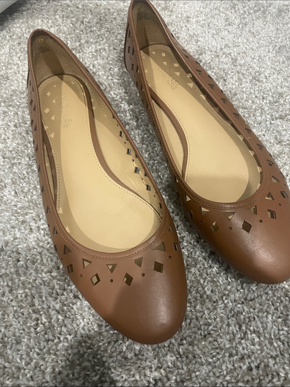 Michael Kors Brown Laser-Cut Leather Ballet Flats